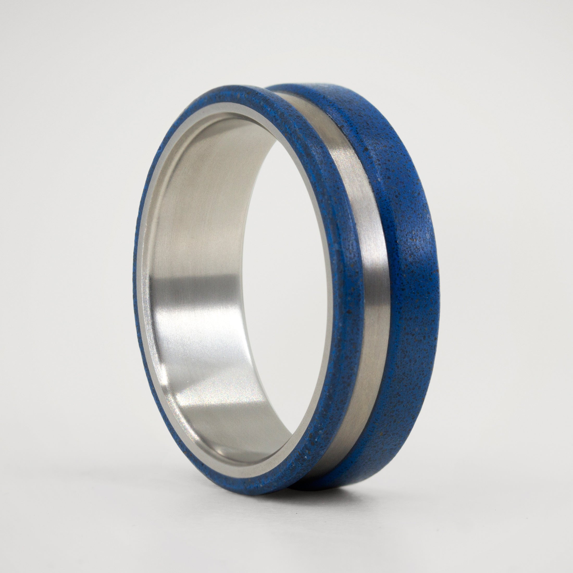 Blue concrete and titanium Low Relief Ring