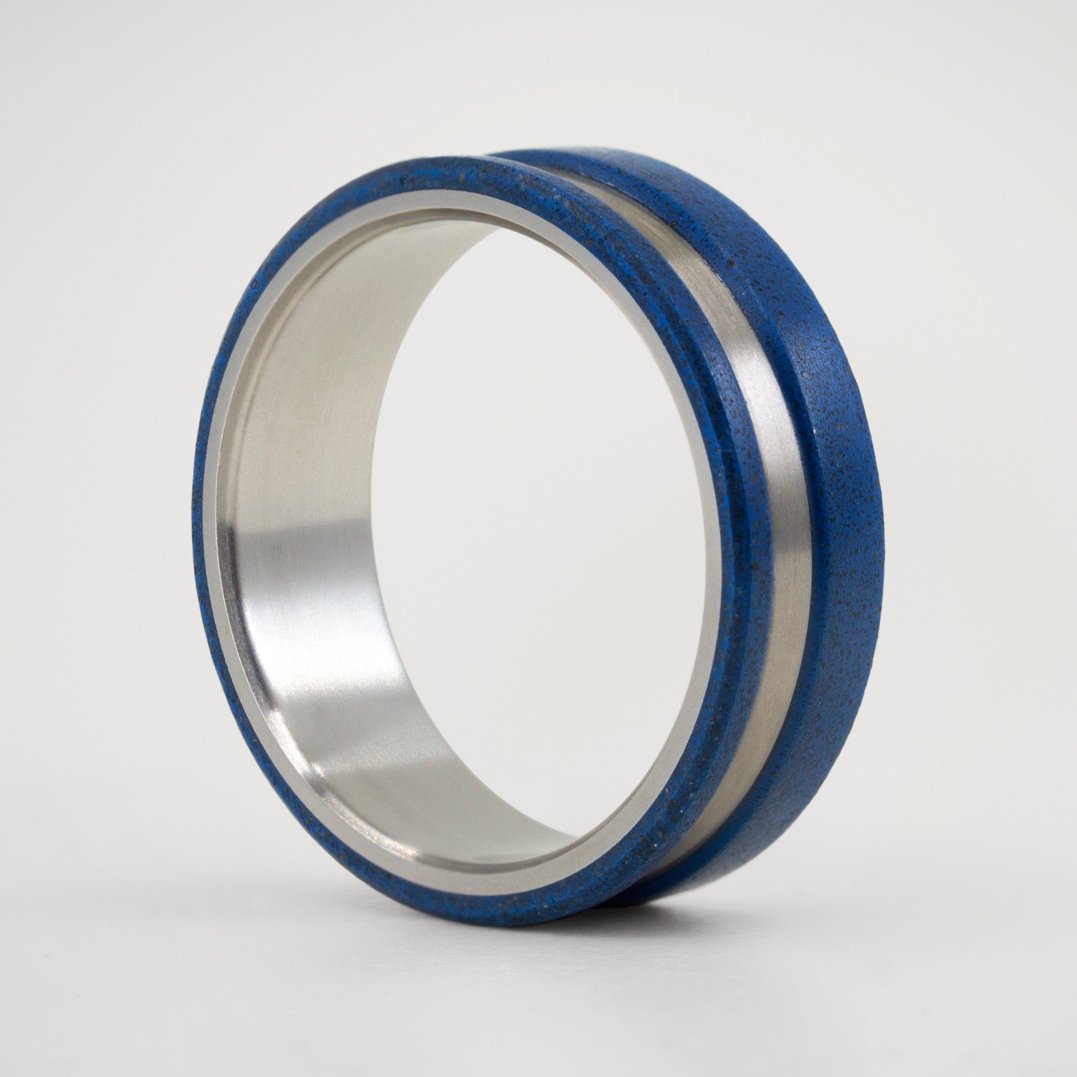 Blue concrete and titanium Low Relief Ring