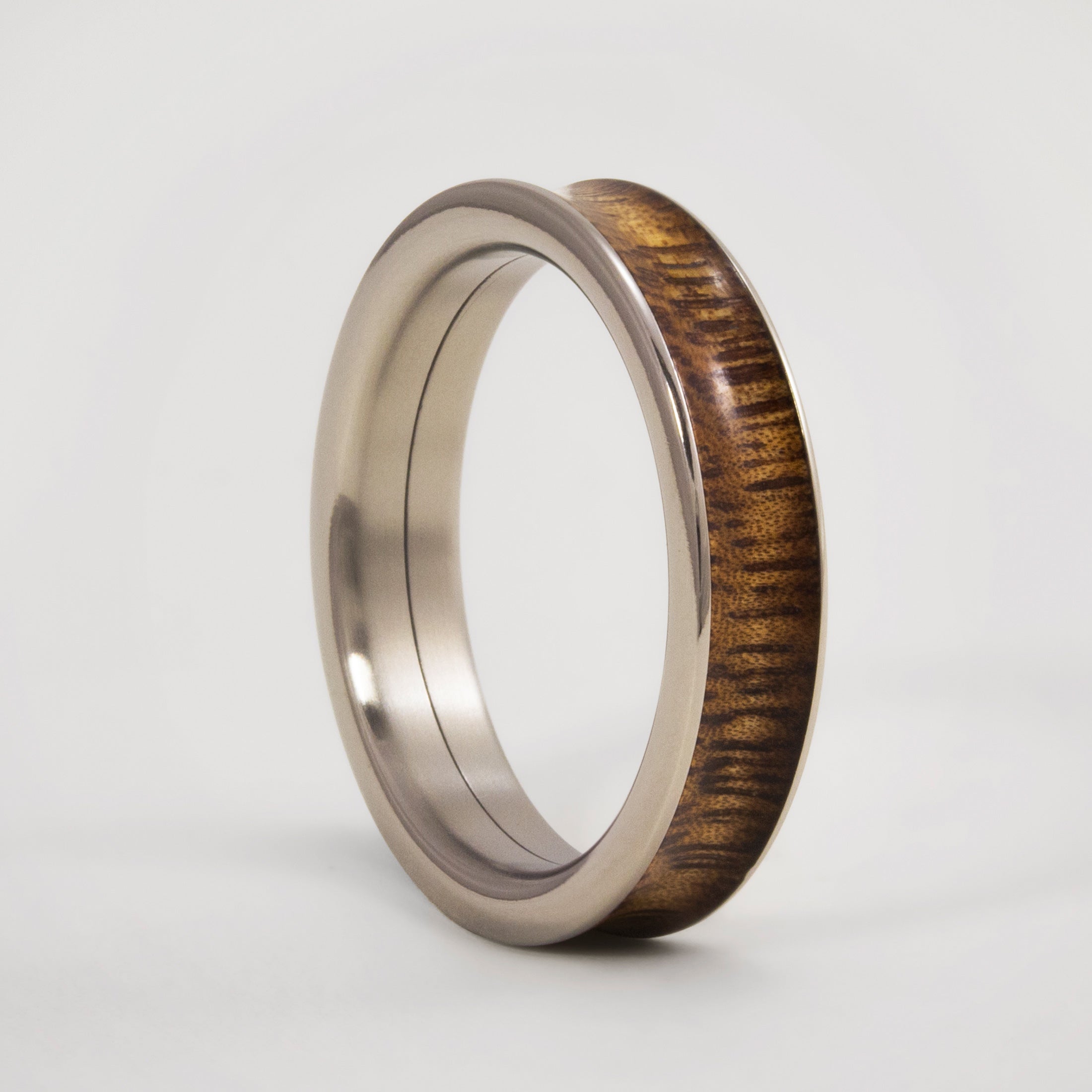 wood and polished titanium women ring